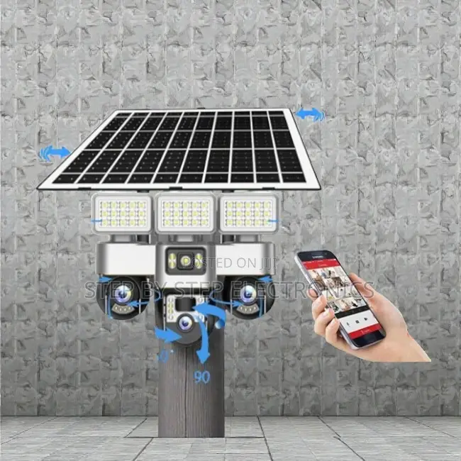 12mp 4g PTZ Rotating Triple Lens Solar CCTV Cam With Solar Flood Light