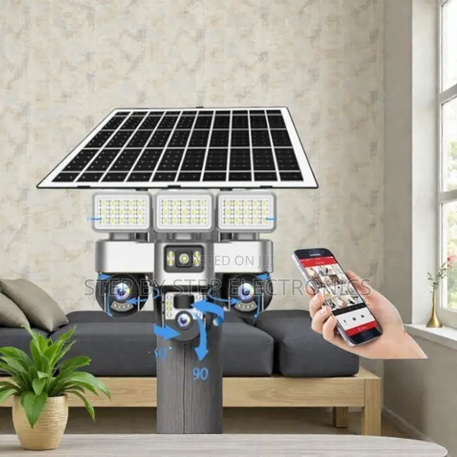 12mp 4g PTZ Rotating Triple Lens Smart CCTV Cam With Solar Flood Light