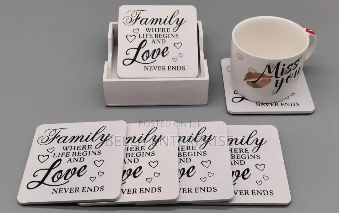 Family Write Up Cup Coaster From Hot or Cold Drinks.