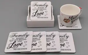 Family Write Up Cup Coaster From Hot or Cold Drinks.