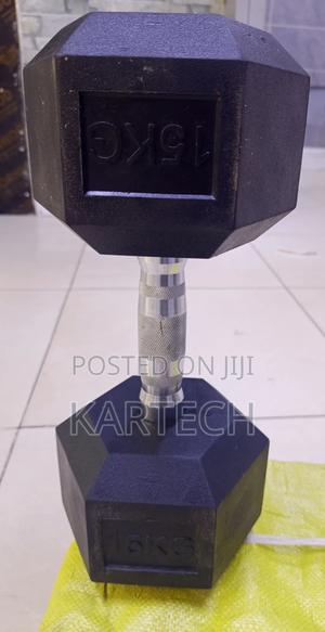 Gym 15kg Rubber Hex Dumbbell - thumbnail 2