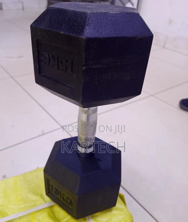 Professional 15kg Rubber Coated Hex Dumbbell