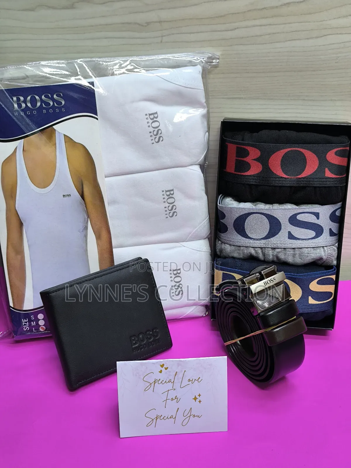 Men's Gift. 3 Vests, 3 Boxers, Belt, Wallet, Socks