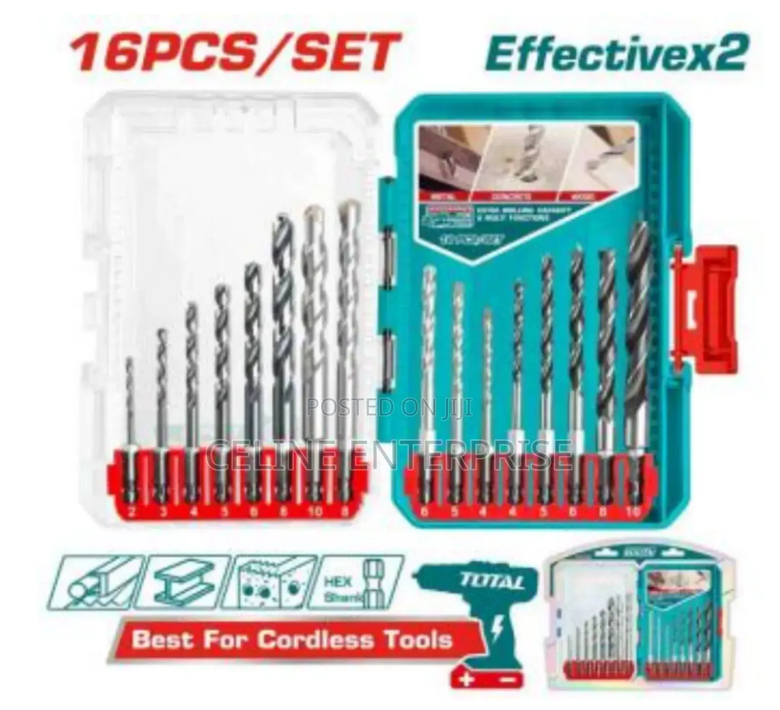 16 PCS Metal, Masonry and Wood Drill Bits Set