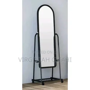  Black Full Length Dressing Mirror With Wheels and Shoes Rack
