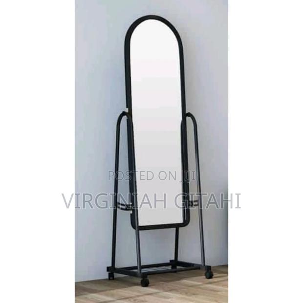  Black Full Length Dressing Mirror With Wheels and Shoes Rack
