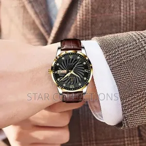 Brown Poedagar Leather Water Resistant Watch for Men