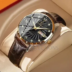 Brown Poedagar Leather Water Resistant Watch for Men