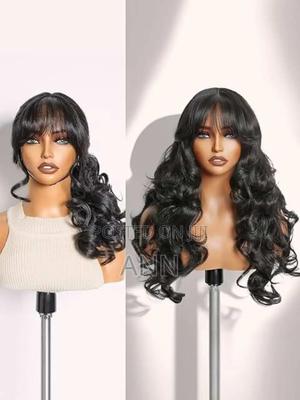 Customized 26 Inch Wavy Synthetic Wig With Curtain Bangs and Fringe - thumbnail 2