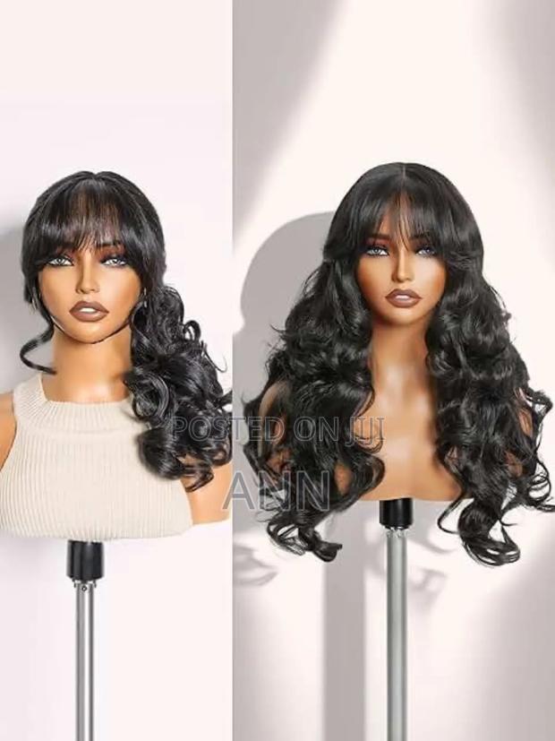 Customized 26 Inch Wavy Synthetic Wig With Curtain Bangs and Fringe - main view