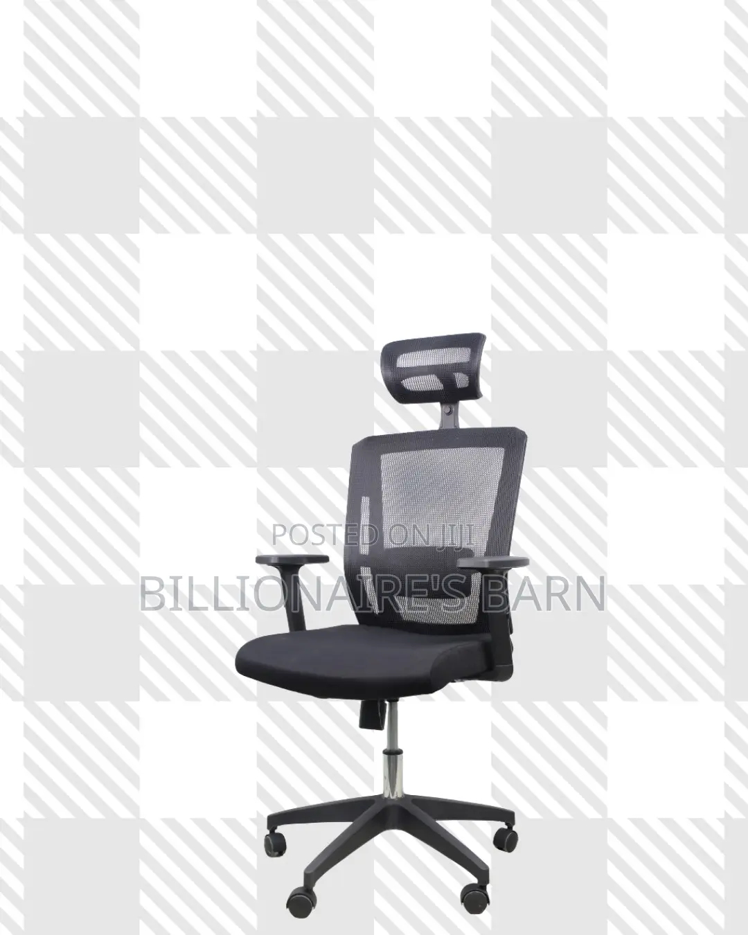 Black Ergonomic Work Chair • Clean Look, Adjustable Headrest Support