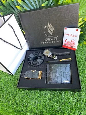4pc Watch , Belt Wallet Mens Valentines Gift Set
