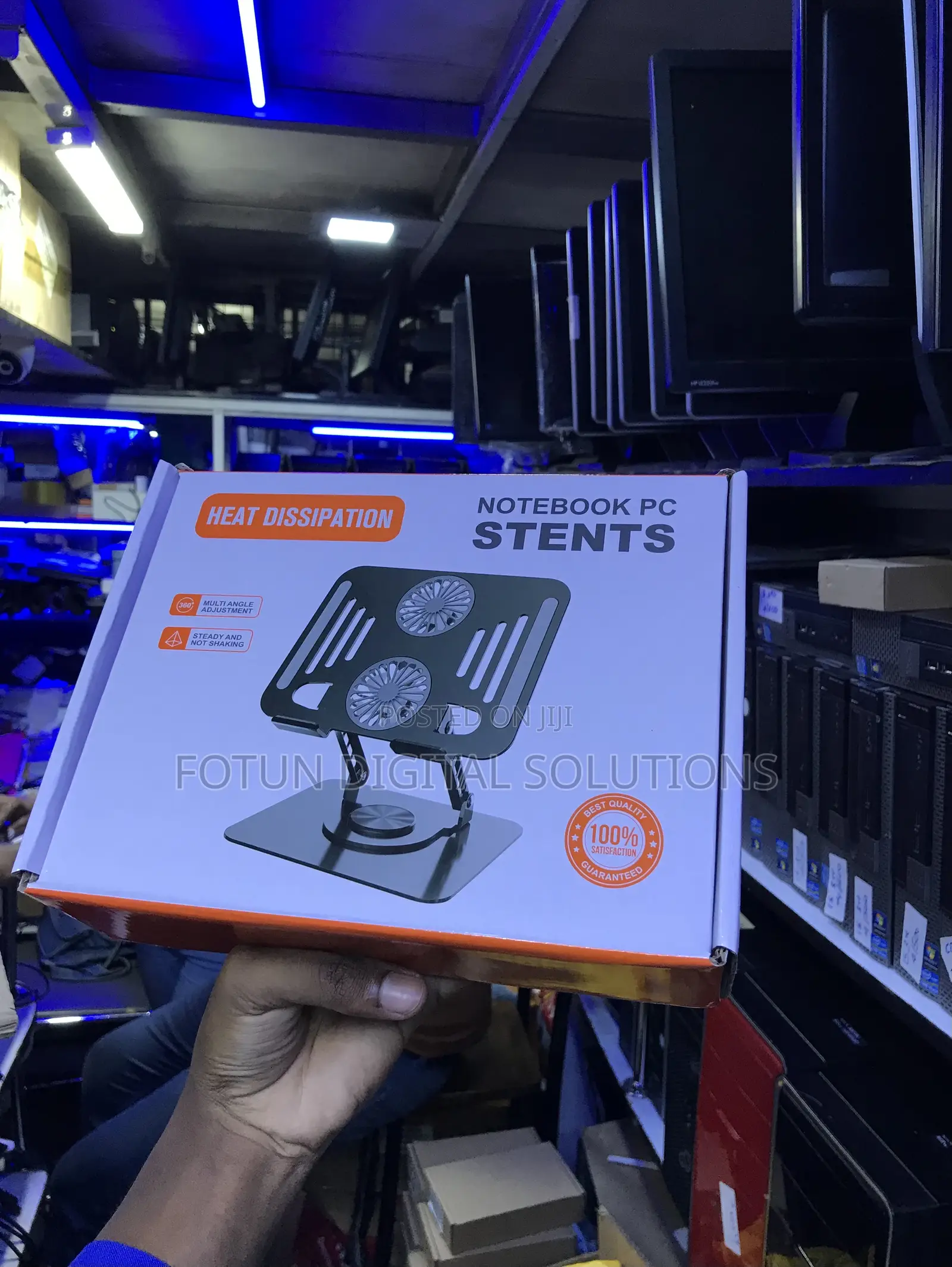 Adjustable Aluminum Laptop Stand-360° Rotating Base Dual Cooling Fans