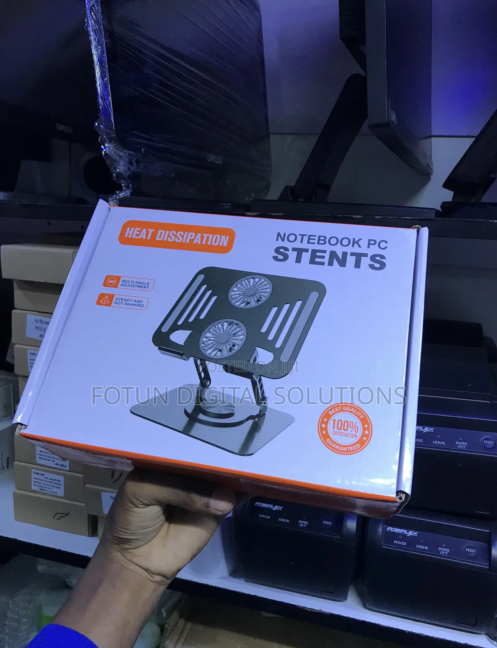 Aluminum Ergonomic Laptop Stand- Rotating, Dual-Fan, Height Adjustable