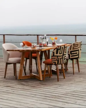 Classic Wooden Mixed Fabric 4-Seater Dinning Table Set
