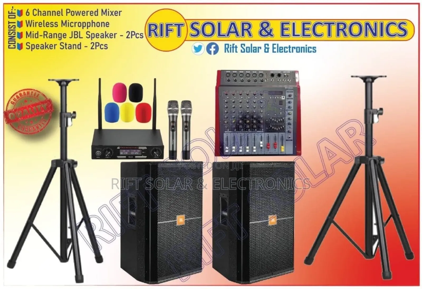 Full Set 6 Channels Mixer - (2)Jbl Mid Speaker - Microphone Wireless