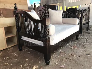 Dark Walnut Swahili Upholstered Sofa Bed