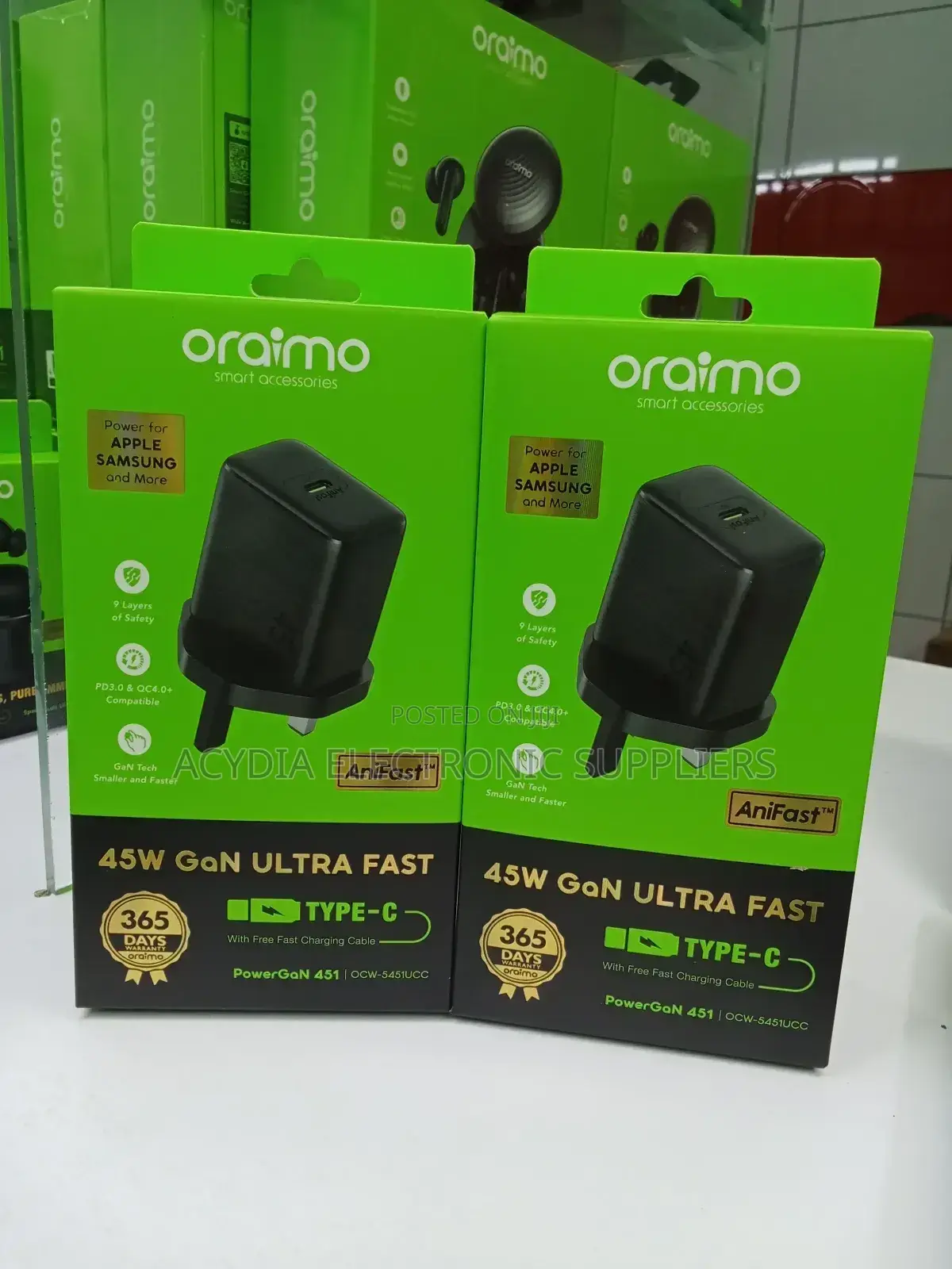 Oraimo 45w Gan Ultra Fast Wall Charger With Type C to C Cable