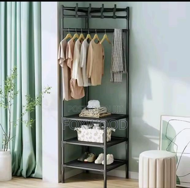 Multifunctional Metallic Corner Coat Hanging Rack