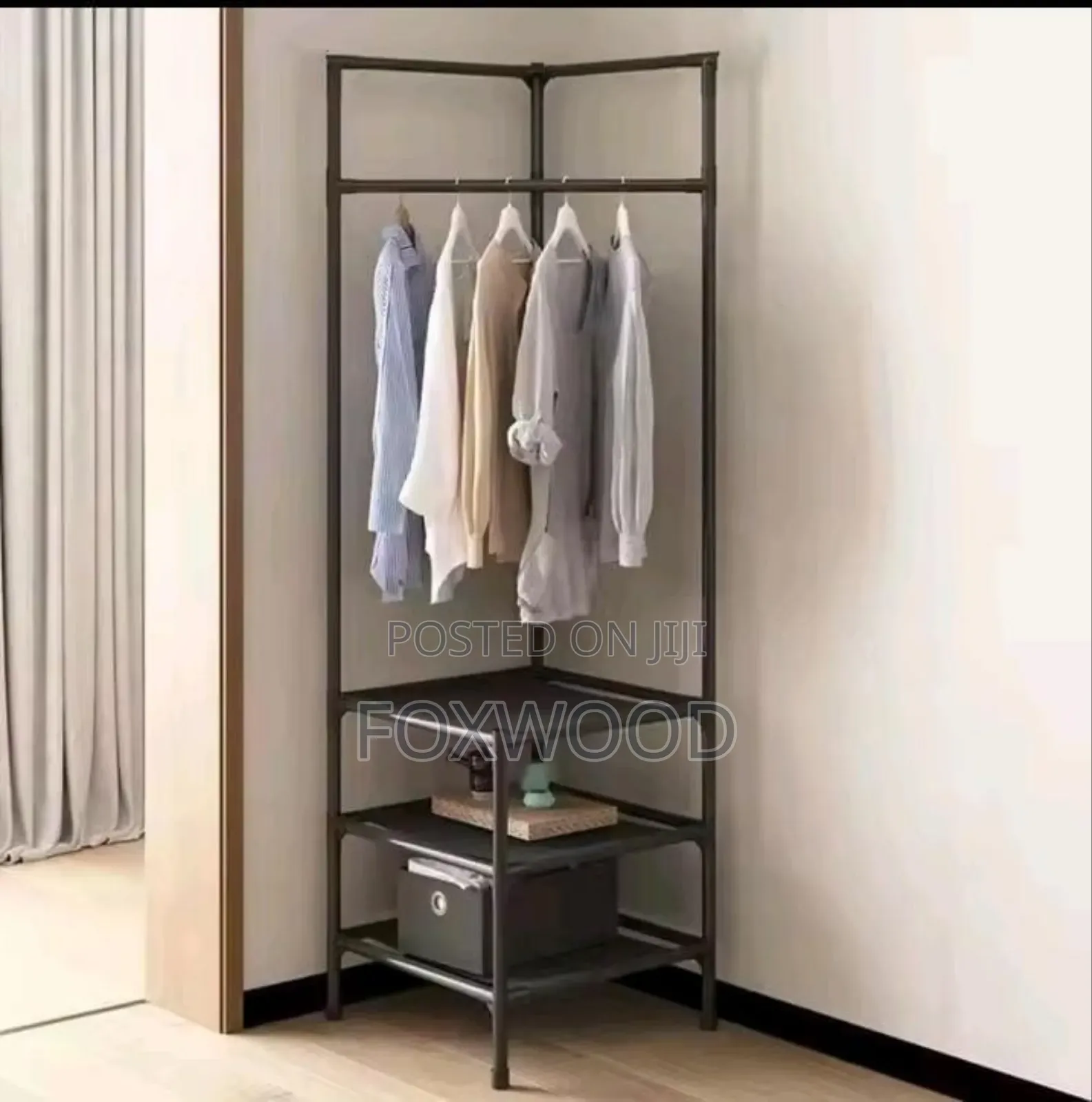 Multifunctional Metallic Corner Coat Hanging Rack