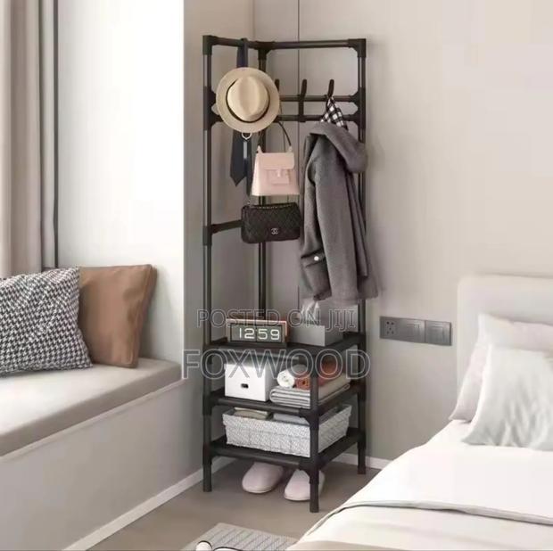 Multifunctional Metallic Corner Coat Hanging Rack - thumbnail 3