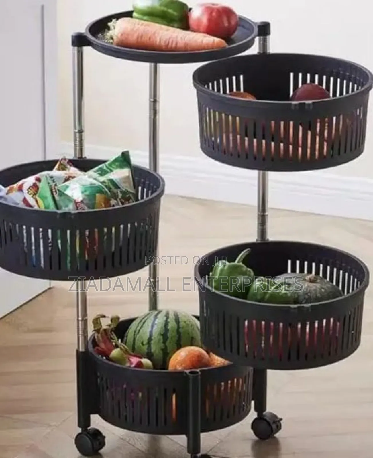 “360° Rotating Fruit Vegetable Rack With Smooth Wheels”