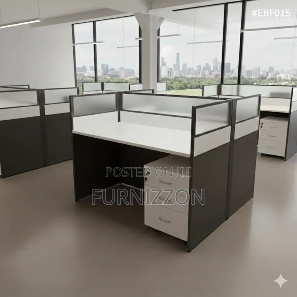 Modern Two Person Office Desk With Glass Partition
