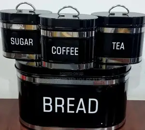 Stainless Steel Four-Piece Bread Bin and Canister Set: 