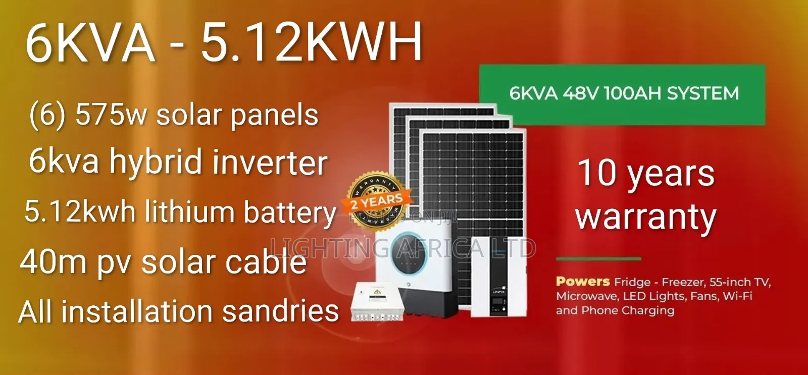 6.2kva Inverter - 5.12kwh Lithium - (6) 575w Solar Free Installation