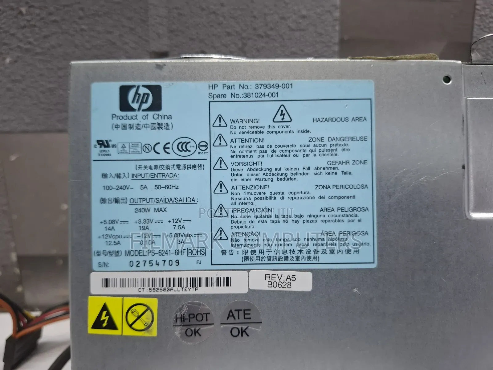 Hp 379349-001 - 240w Power Supply For Dc5100 Dc7100 Dc7600 Dc7700 Sff