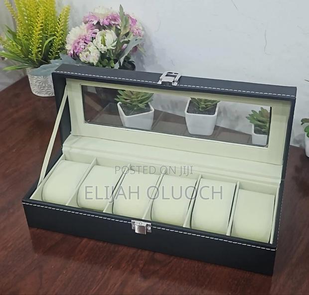 Soft Leather 6 Watch Box Organizer Now Available in Black - main view