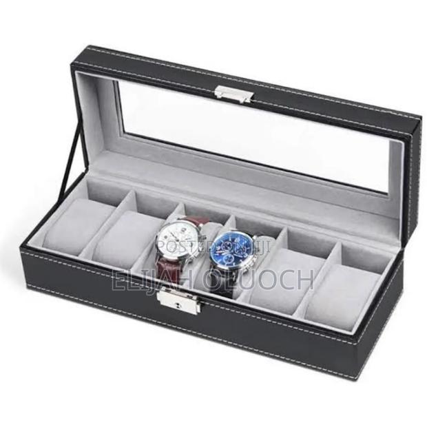 Soft Leather 6 Watch Box Organizer Now Available in Black - thumbnail 3