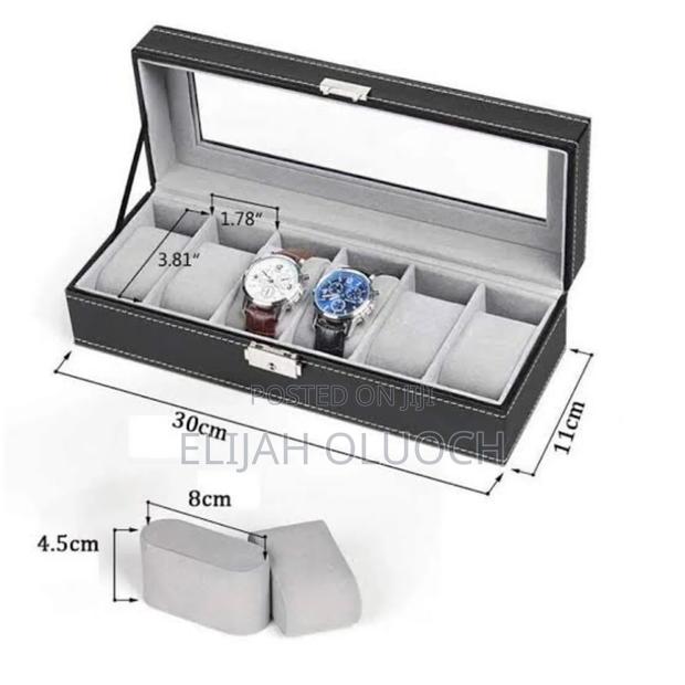 Soft Leather 6 Watch Box Organizer Now Available in Black - thumbnail 4