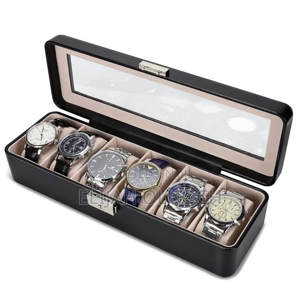 Soft Leather 6 Watch Box Organizer Now Available in Black - thumbnail 5