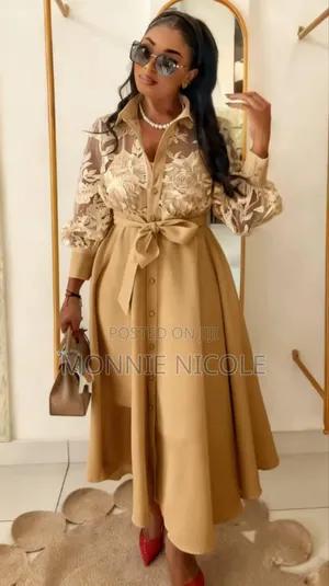 Stylish Beige/Brown Dress With Lace.