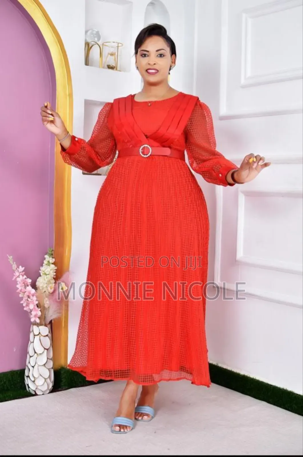 Elegant Red Long Skater Dress