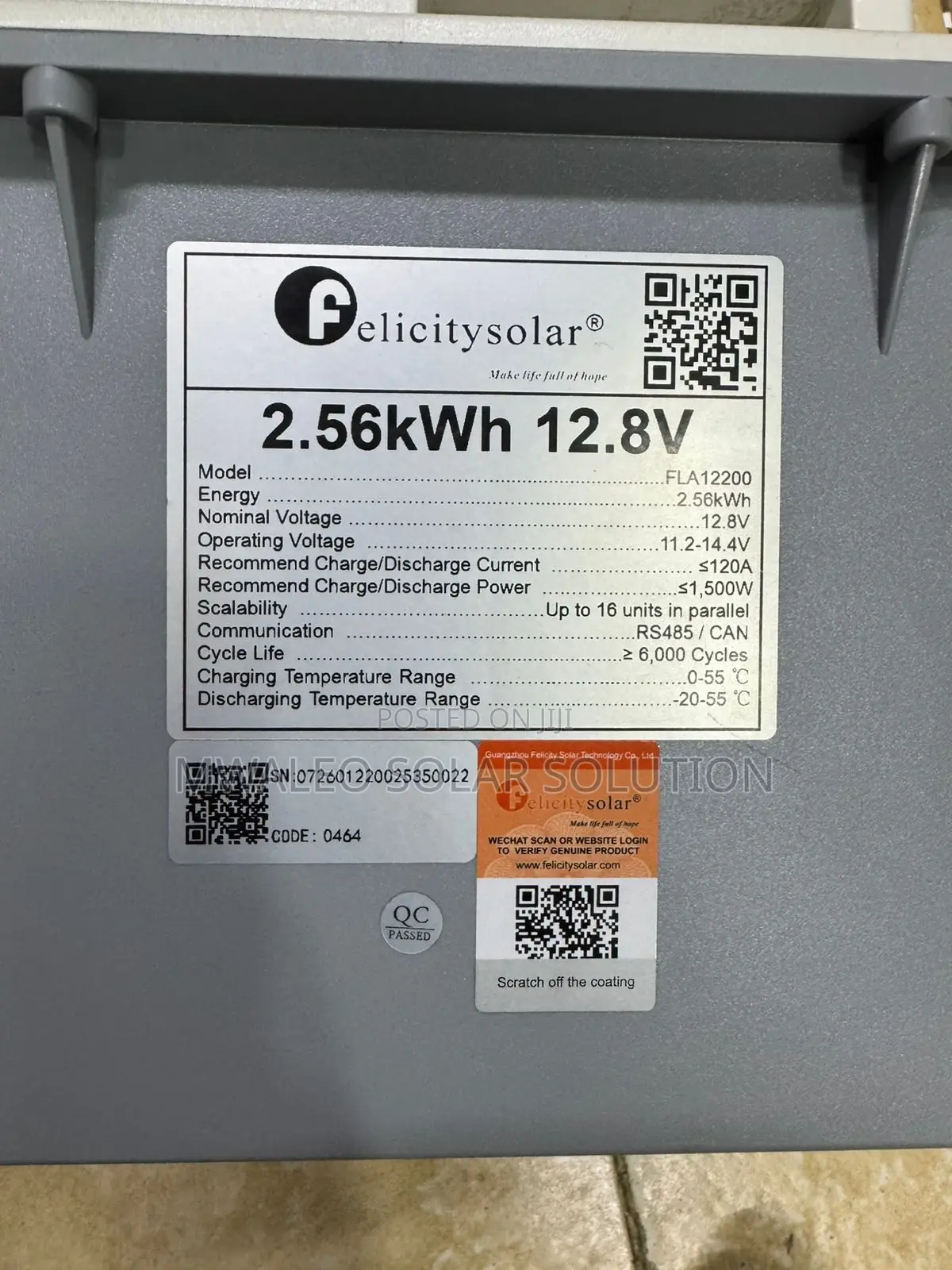 2.56kwh 12.8v Felicity Lithium Battery