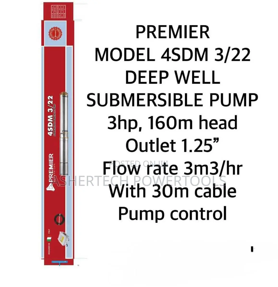 Premier Model 4sdm 3/22 Deep Well Submersible Pump 3hp