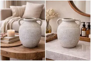 Dual Ear Handle Ancient Greek Vase Style Indoor Ceramic Pot