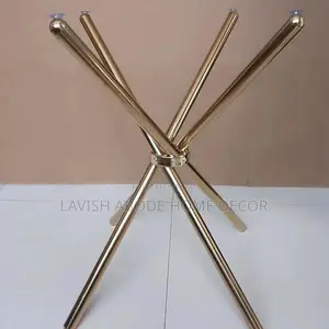 Black Round Table With Sturdy Gold Stainless Steel Stand