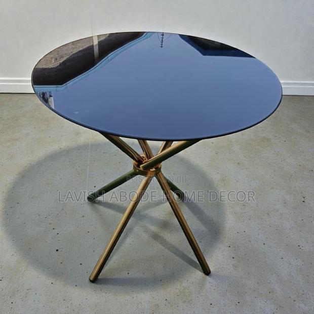 Black Round Table With Sturdy Gold Stainless Steel Stand