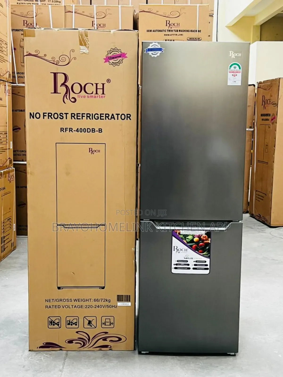 Roch No Frost ( *Rfr-400db-B *) Double Door Fridge With Bottom Load