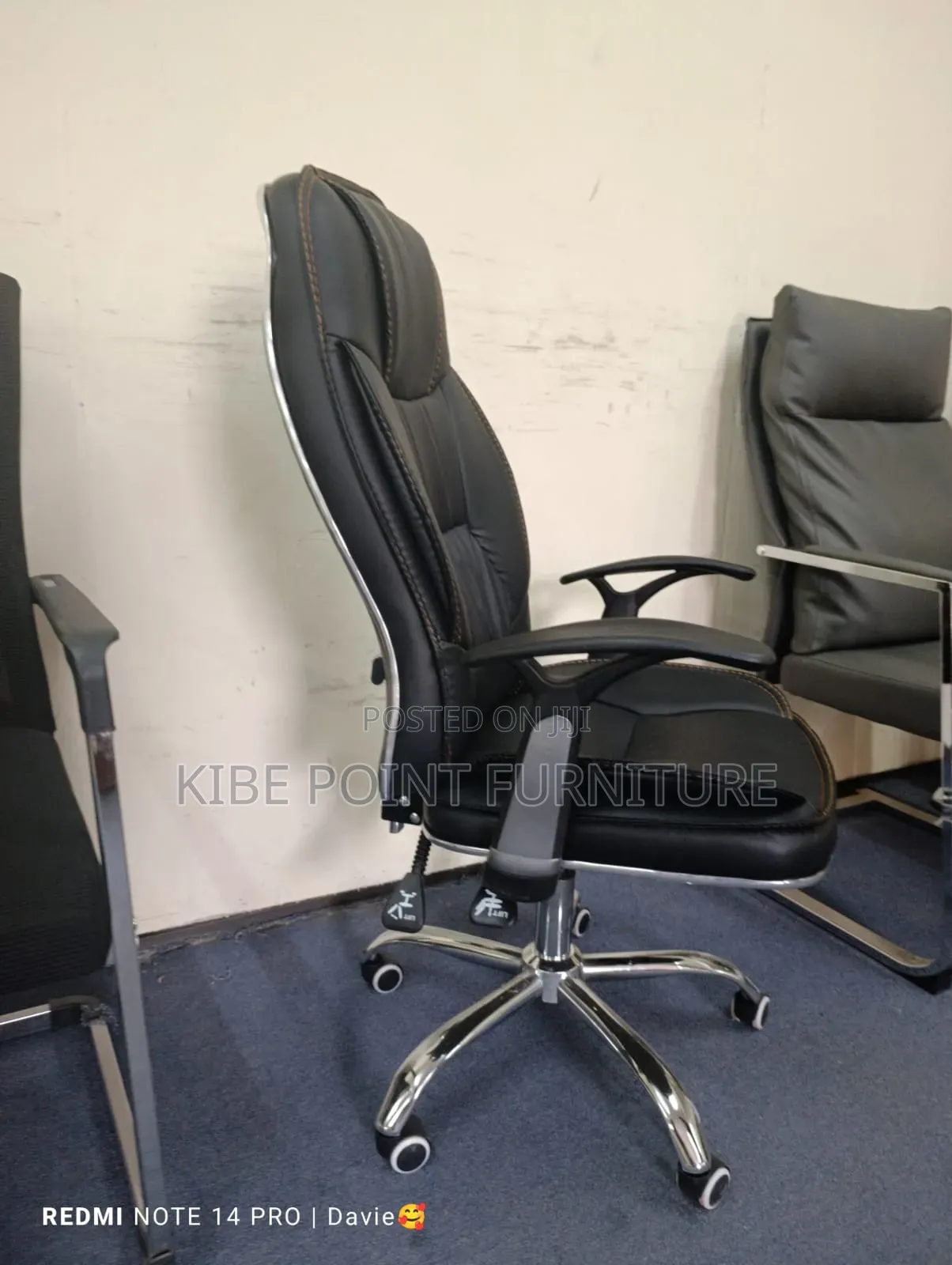 Adjustable Black Leather Office Chair Available