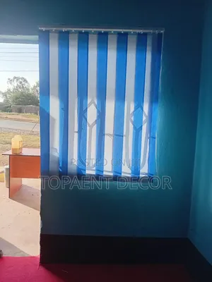 Rationed Blue And White Vertical Office Window Blinds