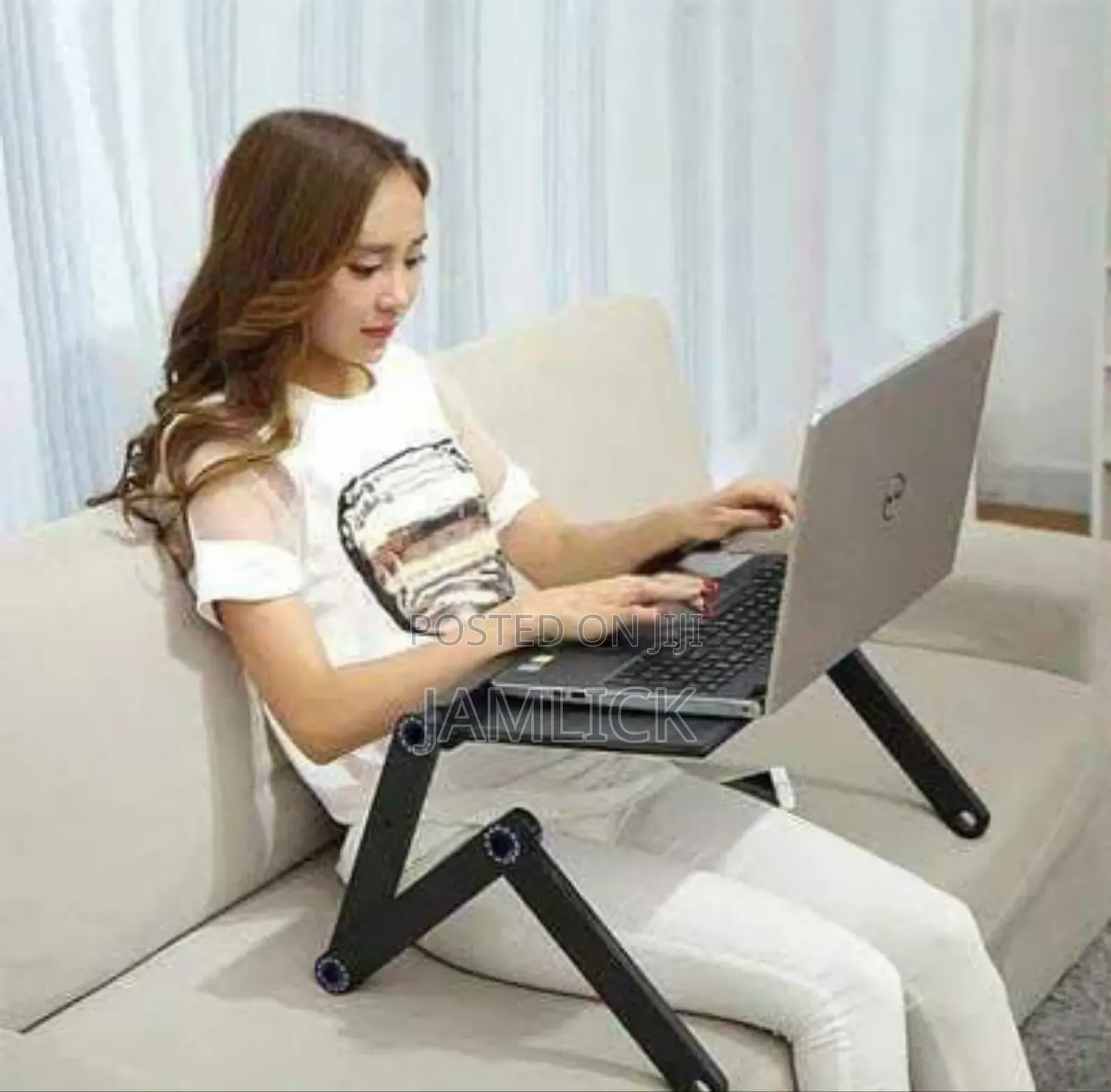 Foldable Metallic Laptop Stand | With Mouse Pad Cooling Fan -Cr