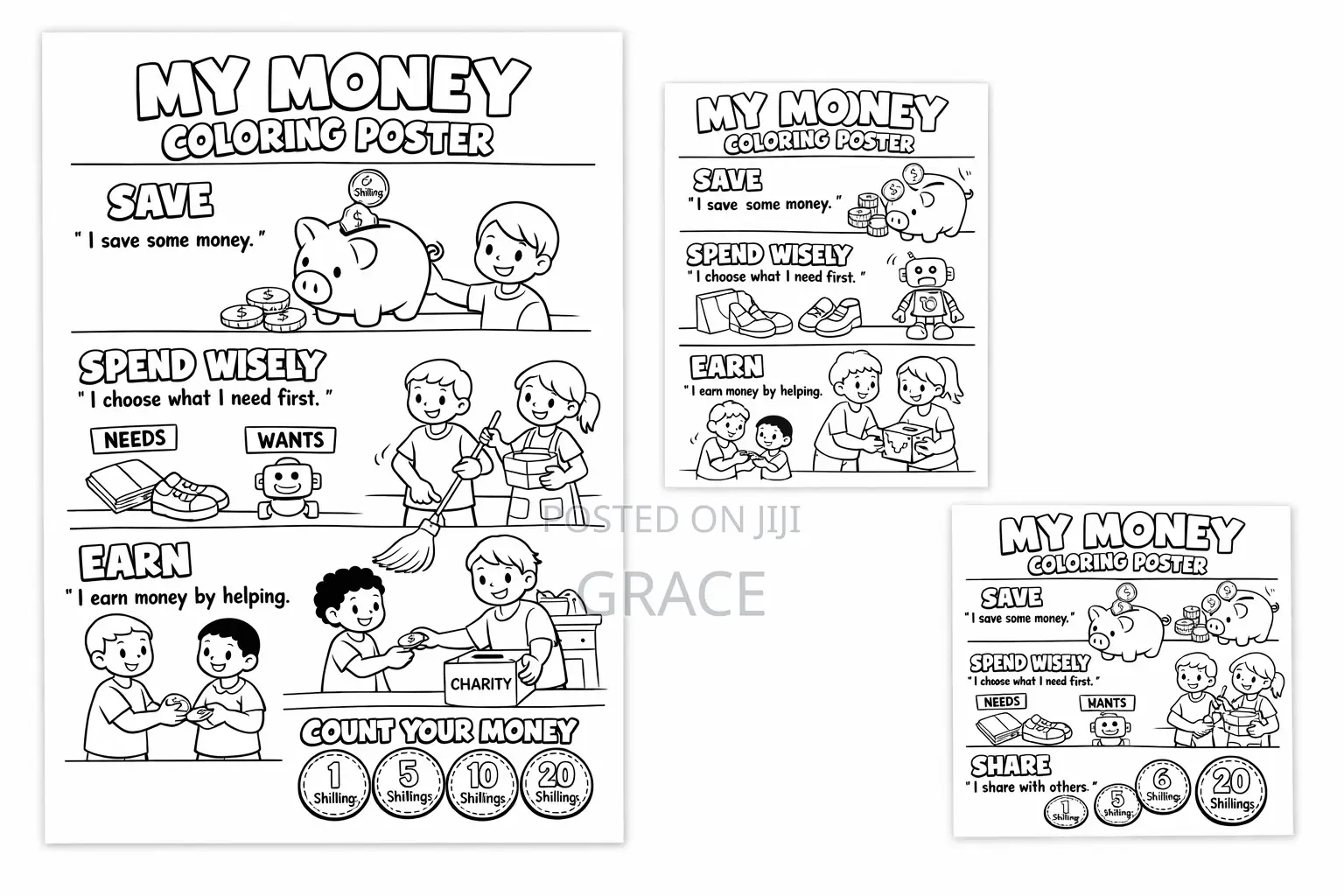 Kids Money Skills Coloring School Pack (Save • Spend • Earn)