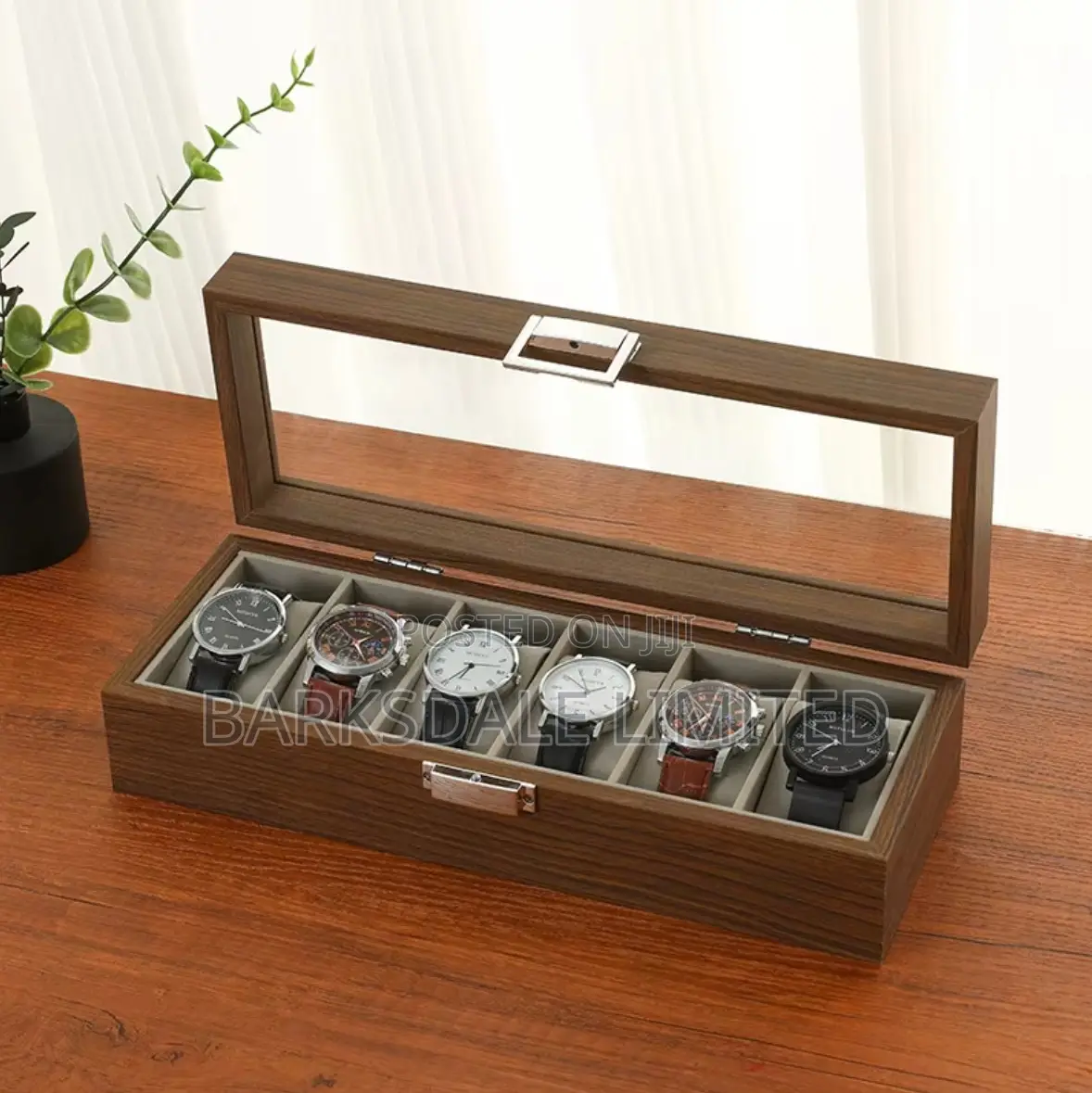 Watch Display Holder Organizer Box Clock Case Jewelry 6 Wooden Brown