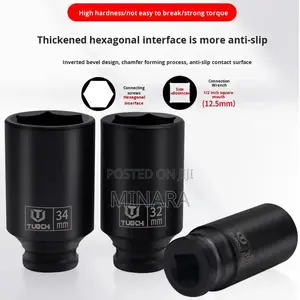 4pc, 1/2'' Drive Deep Axle Nut Impact Socket Set, 6 Point, 30-36mm