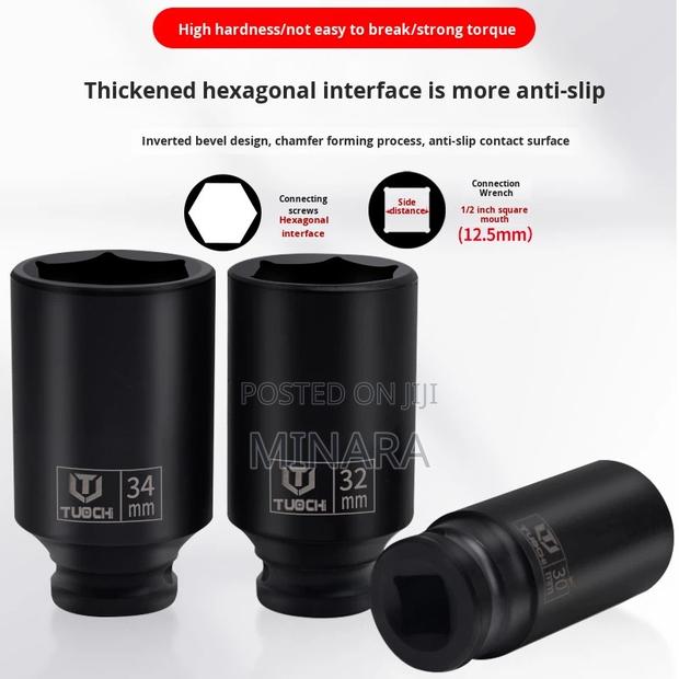 4pc, 1/2'' Drive Deep Axle Nut Impact Socket Set, 6 Point, 30-36mm - thumbnail 3