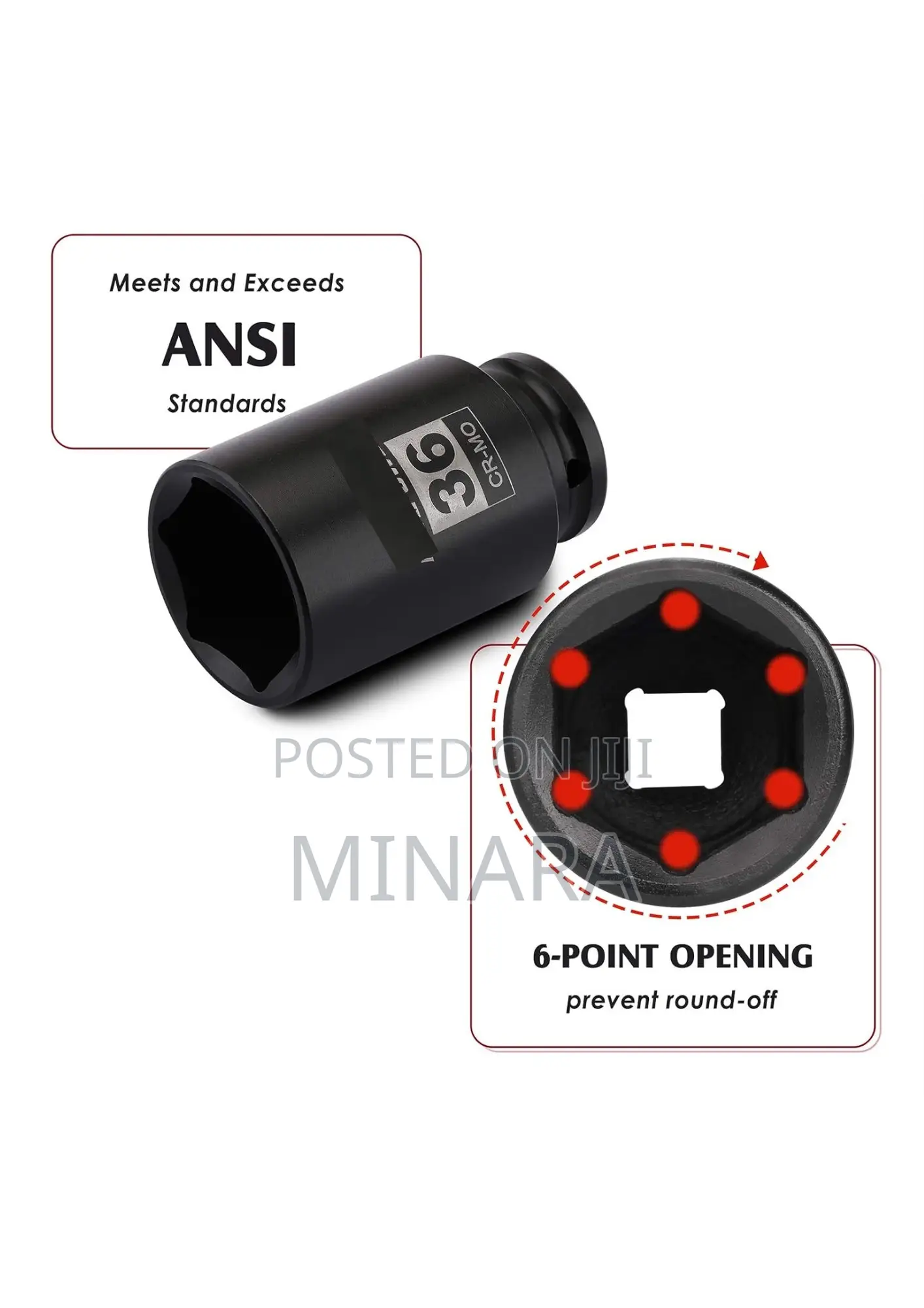 4pc, 1/2'' Drive Deep Axle Nut Impact Socket Set, 6 Point, 30-36mm